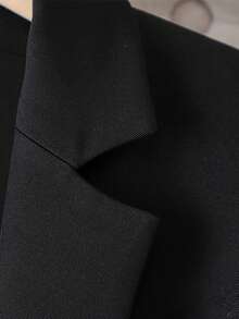 1pc Women's Solid Color Woven Fabric Pocket Button Double-Breasted Casual Office Jacket, Autumn