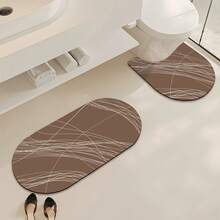 1/3件套棕色线条图案家居装饰地垫，浴室防滑吸水地垫，硅藻土复古图案地垫，U型马桶洗手池吸水脚垫，2.5毫米厚，适用于玄关、浴室、厨房等场所，厨房地毯 - 棕色線條 - 查看 6