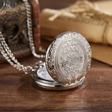 1 Stück Herren Quarz Taschenuhr, silber-kupferfarben, klassisch-Lässig vintage rund graviert mit Kette, geeignet für den täglichen Gebrauch von Männern, Outdoor-Sport, Urlaubsgeschenk