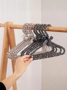 1件/10件蝴蝶结钻石珍珠衣架，高端精致收纳衣架，衣柜展示衣架，钻石珍珠塑料防滑无缝衣架，仙女可爱串珠晾衣架，女士连衣裙衣架 - 彩色 - 查看 8