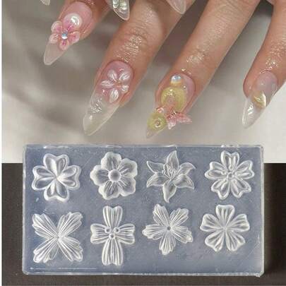 1 pieza Molde de silicona mini con diseño de flor 3D en acrílico, plantilla de decoración de arte de uñas con relieve floral, plantilla de esmalte de gel para manualidades de manicura, adecuado para salones de uñas y manualidades en casa, perfecto para el diseño de uñas femeninas de estilo Y2K para el verano