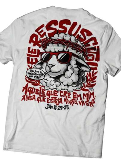 Camiseta Feminina Gola Redonda Estampa Cristã ELE RESSUCITOU Blusa em Algodão
