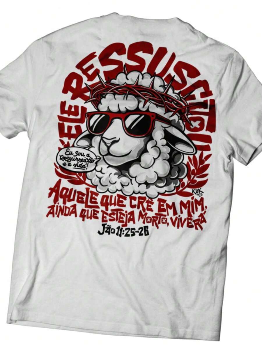 Camiseta Feminina Gola Redonda Estampa Cristã ELE RESSUCITOU Blusa em Algodão