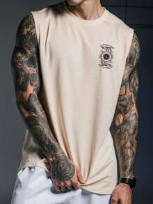 Men's Oversized Cotton Tank Top Printed Over Blouse With Hands Front And Back - Off - View 2