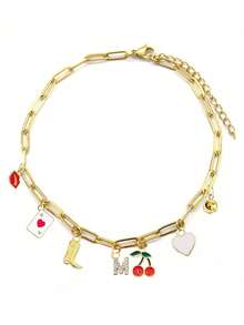 suteyi Initial Charm Bracelet For Women Beach Letter Bracelet Gold Charms Pendant Western Cowgirl Cherry Heart Fruit Bracelet Charms Bracelet For Teen Girl Gifts Stuff Valentines,Mom,Mother,Mother's Day,Gift