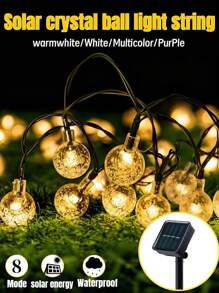 1 pièce Guirlande lumineuse solaire cristalline pour l'extérieur, 100/50/20 LED, 8 modes d'éclairage, étanche IP65, décoration extérieure, convient pour les jardins, les cours, les terrasses, les mariages, les fêtes, Noël, Halloween, la Saint-Valentin et autres guirlandes décoratives (lumière chaude, lumière blanche, lumière colorée, lumière violette)