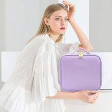Professional Large Portable Storage Beauty Makeup Box,Adjustable Brightness In 3 Color Scenarios, Waterproof Makeup,Makeup Bag With LED Mirror Vanity Case Beauty Box Make Up Travel,Purple - Purple - View 4