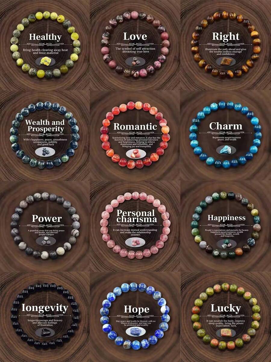 1pc Natural Crystal Beaded Bracelet, Elastic Stretch Bracelet Suitable For Men And Women, Daily Wear - Natural Stone Bracelet - View 1