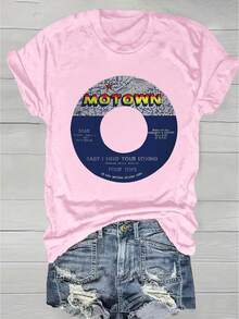 Fashionable Fun Graphic Print Crew Neck T-Shirt For Women - Casual Short Sleeve Crew Neck Top For Sweetheart - Lightweight & Breathable For All Seasons, Polyester, 1 Piece, 180g - 粉紅色 - 查看 1