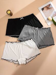 3pcs Women's Multi-Color Ruffled High Waist Slip Shorts, Comfortable Simple Seamless Anti-Exposure Plus Size Briefs