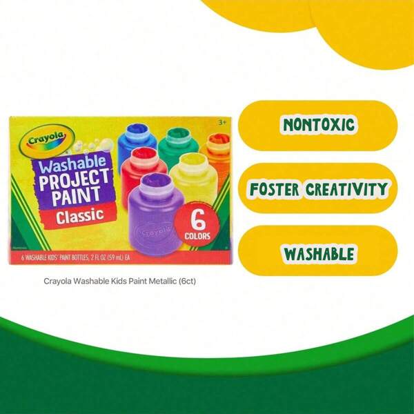 Crayola 6 Count Washable Kids Paint, Kids At Home Activities, Assorted, 2oz Painting Supplies, Kids Arts & Crafts, Perfect For Christmas & Holiday Gifts