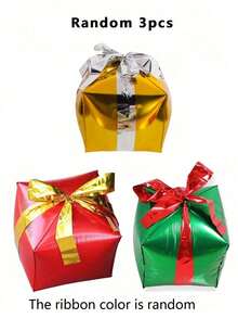 3 piezas de 22 pulgadas Globos con forma de caja de regalo metálica - Rojo, Verde y Dorado de Aluminio Globos de Fiesta Decoraciones con Cintas Surtidas para Bodas, Cumpleaños, Celebraciones Festivas, Decoraciones de Globos Navideños, Diseño Festivo, Acabado Brillante, Decoración de Celebración