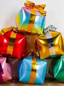 3 piezas de 22 pulgadas Globos con forma de caja de regalo metálica - Rojo, Verde y Dorado de Aluminio Globos de Fiesta Decoraciones con Cintas Surtidas para Bodas, Cumpleaños, Celebraciones Festivas, Decoraciones de Globos Navideños, Diseño Festivo, Acabado Brillante, Decoración de Celebración