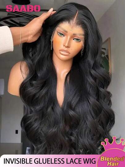 32 Inch 200% Density Body Wave Lace Front Wigs Human Blended Hair Pre Plucked 13x4 13x6 HD Transparent Lace Frontal Wig With Baby Hair 200% Density Brazilian Virgin Lace Front Wigs For Women Natural Black