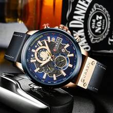 CURREN Men's Wrist Watch, Fashion Chronograph Quartz Water Resistant Leather Strap Luminous Date Display - Multicolor - View 6