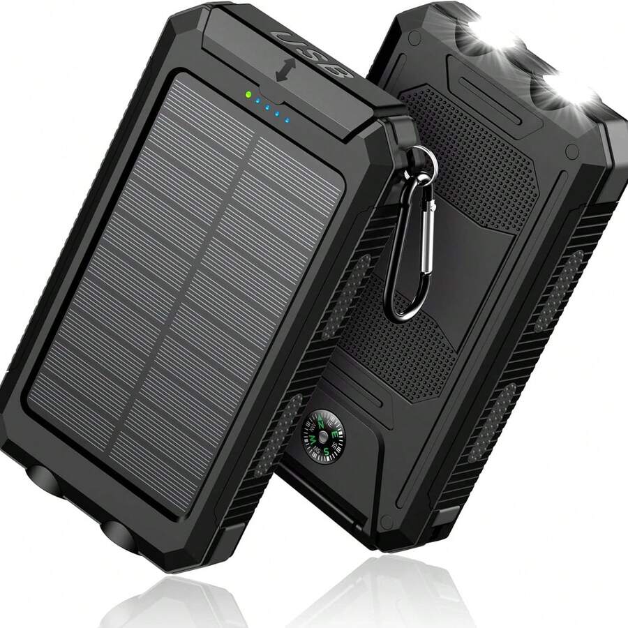 10000mAh Solar Charger Power Bank -Portable Solar Phone Battery Panel Charger, USB Port Battery Pack Charger Portable For All Cell Phones & Electronic Devices- Long Lasting, Travel Camping, LED Flashlight, The Best Gift For Festival - màu đen - Xem 1
