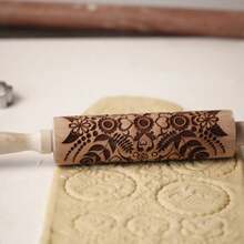 Rodillo de Madera Grabado Profundo de Hoja de Girasol de 35X4.5CM para Hornear, Rodillos de Madera 3D de Ciruela ZM011 - 1 - Ver 7