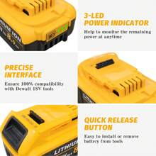 IKUNQUAN 2 Pack 8.0AH Replacement For Dewalt Battery 18V,With Charger & LED Indicator,Replacement For DCB184 DCB182 DCB180 DCB200 DCB184 Battery For Power Tools - Yellow - View 5