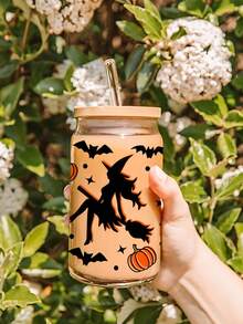 1 copo com tampa de bambu para beber, copo de água de bruxa de Halloween, copo de água em formato de jarra de 16 oz/500 ml, xícara de chá de frutas reutilizável, presente de Halloween para entes queridos, presente para namorado, ótimo para festa, presente de Halloween, presente de Natal para família e amigos, xícara de café gelado, chá, suco, leite, presente de aniversário, bebida