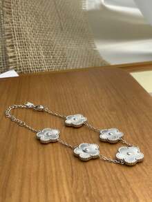 Lightweight, Luxurious And Elegant 18K Stainless Steel Plum Blossom Five-Leaf Flower Bracelet, Elegant And Versatile, 15mm - 銀色 - 查看 3