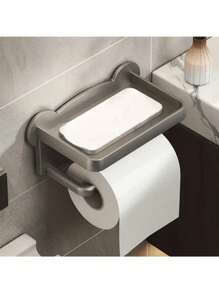 Plastic Bathroom Toilet Paper Towel Tissue Box, Wall Mounted Dispenser Holder & Mobile Phone Storage Rack, Black/White/Gray Adhesive Carbon Steel Paper Holder With Shelf, Wall Hanging Bathroom Tissue Dispenser, No Drilling Required Toilet Paper Holder,Stainless Steel Paper Towels Holder,Adhesive Roll Paper Stand,Toilet Paper Dispenser, Bathroom Accessories, Room Decor