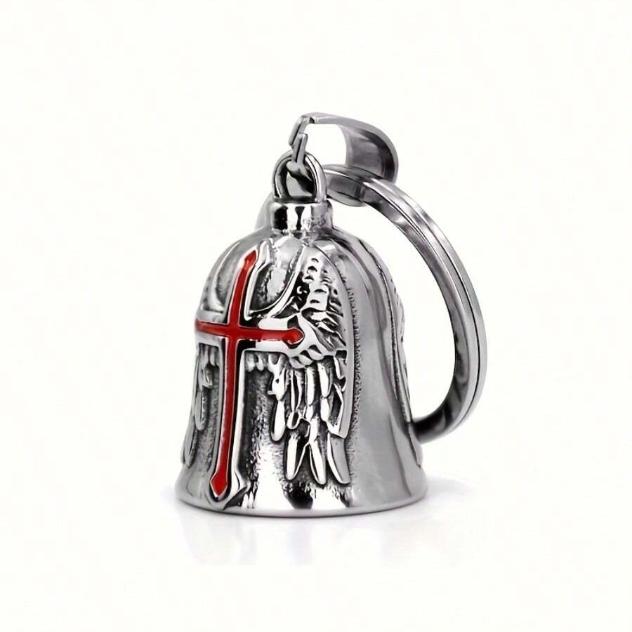1 Piece Retro Punk Style Patron Bell Motorcycle Bell Men's Intersection Lucky Bell Angel Wings Knight Bell Metal Pendant Motorcycle Accessories - Đỏ - Xem 1
