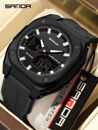 SANDA. SANDA 6268 Sports Digital Watch, Men's Multifunctional Outdoor Student Wristwatch With Alarm, Waterproof, Luminous, Digital Display
