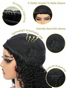 28 Inch Jerry Curly Half Wig Human Hair 200 Density 3 In 1 Seamless Flip Over Half Wigs Human Hair Glueless Wear And Go Beginner Friendly Kinky Curly Wig Human Hair Drawstring Headband Wig For Women - Natural Black - Xem 8