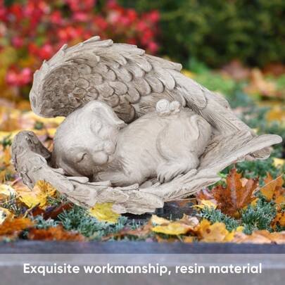 Pet Memorial Stone - Angel Wings Statue, Weatherproof Garden Figure For Cats/Dogs