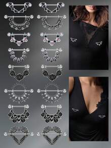 CIZME 1pair Stainless Steel Halloween Elements Nipple Ring Nipple Piercing Jewellery Skeleton Hand Spider Heart Bat Wings Tight Spell Teeth Octopus Multi-Style 14G Body Piercing Jewelry Personalized Give As A Halloween Gift - Silver - View 2