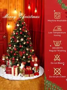 48Inches Christmas Tree Skirt , Holiday Part Decorations For Christmas Tree, White Faux Fur Tree Skirts With Gold Sequin Snowflakes Soft Plush Xmas Tree Decorations - Golden Snowflakes - View 9