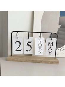 1/2pcs Wooden Desktop Perpetual Calendar - Metal & Wood Month/Date Display, Golden Finish, Reusable Office Decor For Teachers/Students - Classroom Supplies, Farmhouse Decor, Teacher Appreciation Gift, Office Desk Organizer, Rustic Office Accessories, Vintage Calendar, Study Planner - Gold - View 14