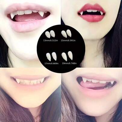 2 pezzi Denti da vampiro con gengive, accessori per scherzi da mascherata, denti di tigre in resina, dentiere da vampiro zombie per Ognissanti, varie dimensioni adatte per ruoli e feste di Ognissanti, dentiere da vampiro carine, costumi originali, dentiere con particelle appiccicose, realizzate in plastica