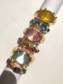 6pcs/Set Fashion Creative Colorful Faux Gemstone Rhinestone Rings Set, Minimalist Versatile High-End, Gift Jewelry For Women - Multicolor - View 5