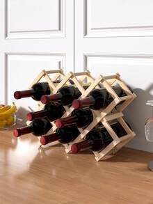 Living And Home Decorative Foldable Solid Wood Wine Rack - Honeycomb Design, Holds 10 Bottles, Stackable & Space-Saving - Natural Wood - View 3