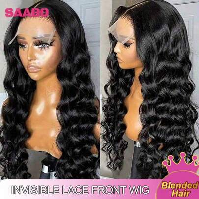 200% Dichte schwarze Körperwelle Echthaar-Mischung 13X4 13x6 Spitzenfrontal Perücken für Frauen, Vorgerupft, großer Bereich Spitzenfront Perücke für Alltag und Party, natürliche Haaransatz Perücke