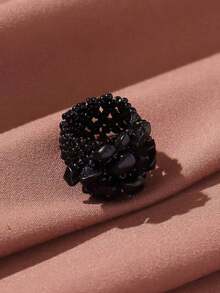 1pc Bohemian Style Beaded Braided Elastic Wide Ring With Natural Stones Women, Stones May Vary Slightly In Color And Size - 巧克力棕 - 查看 5