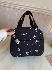 3pcs Nylon Bow Print Backpack Set, Foldable Multi-Pocket Large Capacity Waterproof Zipper Backpack, Suitable For Teenagers, High School Students, College Students, Ladies Daily Commute And Travel, Valentine's Day Gift - Black - View 8