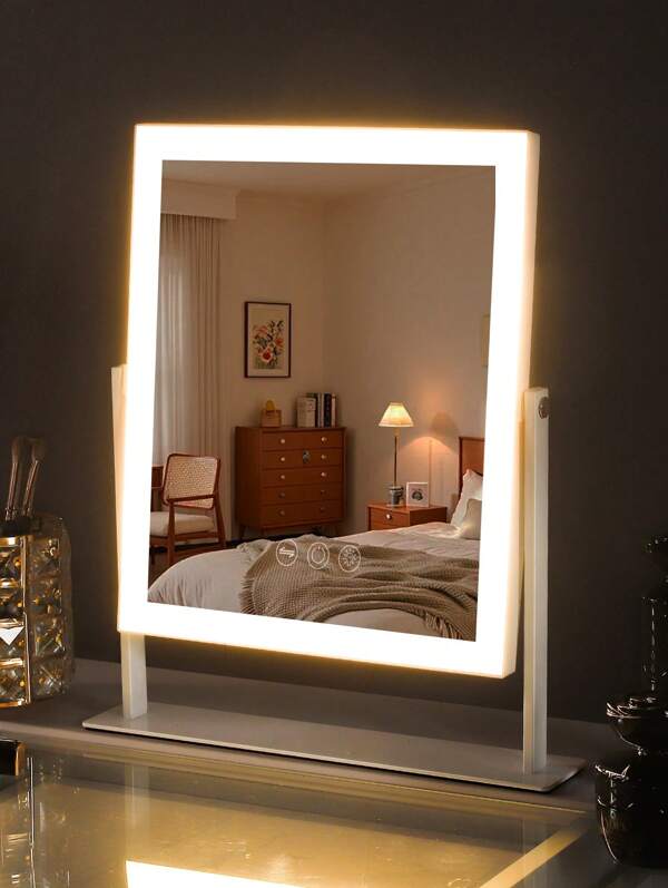 FENCHILIN Espejo de Maquillaje con Iluminación LED, Espejo de Mesa Ajustable de 3 Luces con Control Táctil Inteligente para Habitaciones y Dormitorios Hermosos, Espejo de Maquillaje, Espejo de Aumento Extraíble 10x 25cm X 30cm