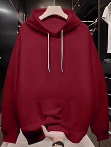 1 pezzo Felpa casual con cappuccio da uomo elegante e di taglia comoda, in tessuto confortevole, adatta per uscite casual, viaggi all'aperto, tempo libero a casa, ottimo regalo per gli uomini, primavera/autunno