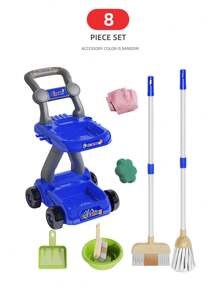 طقم لعبة مجموعة التنظيف المنزلي للأطفال، مكنسة، جامبو، شفاط، جردل وأدوات التنظيف المزيفة للبنات