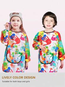 1 szt. Wodoodporny i odporny na plamy fartuch artystyczny z długim rękawem, unisex, dwustronny fartuch malarski dla dzieci i dorosłych z unikalnym abstrakcyjnym nadrukiem, pełna ochrona ramion do akryli, gliny, gotowania, studia ceramiki, przedszkola, niezbędne płótno do noszenia, odporne na zachlapanie (S-XL, do czyszczenia, losowy wzór) - Wielokolorowe - Zobacz 3