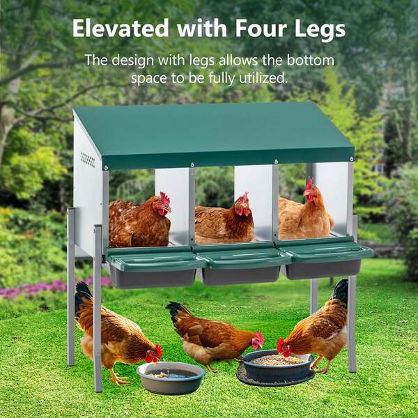 Nesting Boxes For Chickens,3 Holes Chicken Nesting Boxes With Legs,Chicken Laying Box With Lid Cover, For Outdoor Chicken Farm Yard,9.44"*10.23" Individual Compartments With 15.15" Elevated Legs