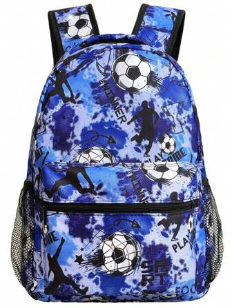 男女童双肩包，双面图案背包，大容量游戏手柄/足球/彩色图案包，适合在校学生的运动背包