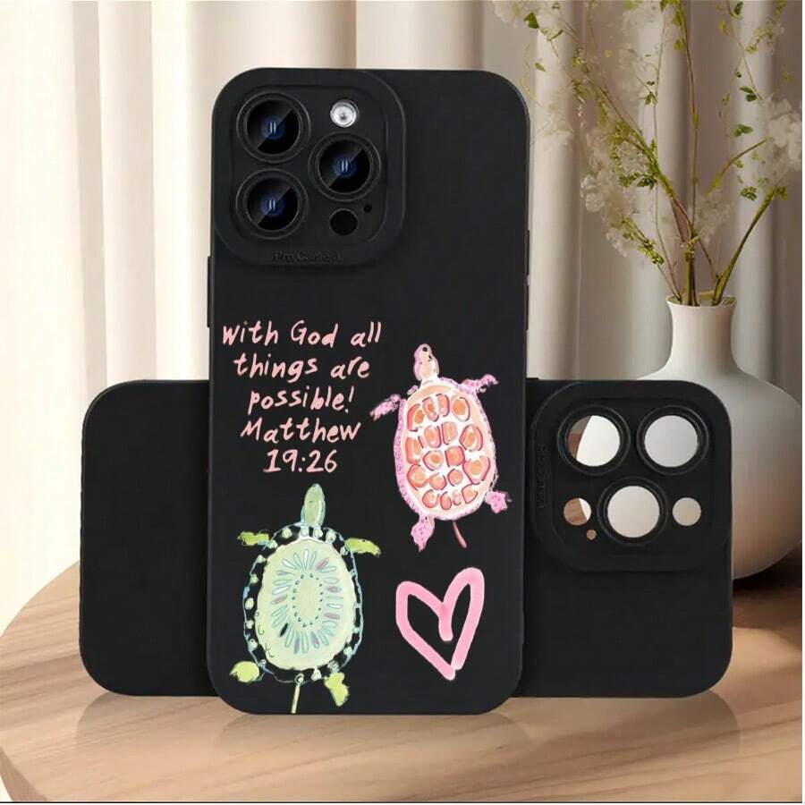 Cute Turtle Shell Pattern- Phone Case For IPhone X/XS/11/12/13/14/15/16 Pro -Anti-Scratch With Full Camera Protection - Stylish & Durable -Cute Aesthetic Gift For Friend - 黑色 - 查看 1