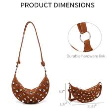 Street Punk Rivet Adjustable Shoulder Women's Crossbody Saddle Bag Fashion Women's Handbag, Made Of PU Material, With Zipper Closure - Coffee - View 4
