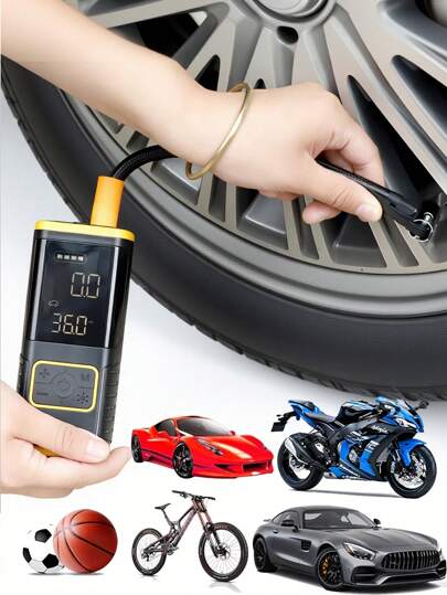 Gonfleur de pneu portable, compresseur d'air 150 PSI avec manomètre numérique pour le gonflage rapide des pneus de voiture, moto, vélo et ballon. Accessoires automobiles, cadeaux, 3 x batteries lithium-ion 2000 mAh