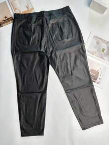 Plus Size Y2K Streetwear Coated Skinny Pants, Autumn - Black - View 5