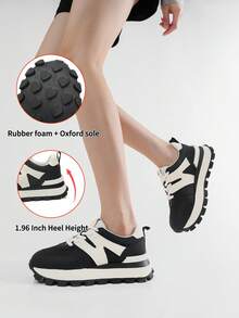 somiliss 1 Pair Women's Lace-Up Casual Sports Shoes, Comfortable Running Sneakers, Fashion Platform 5cm Low-Top Outdoor Walking Shoes, New Autumn Collection Black & White - Black - View 6