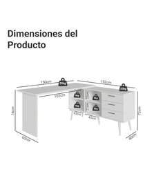 Tocador de Esquina para Maquillaje o Escritorio Madesa Color Blanco - Blanco - Ver 2